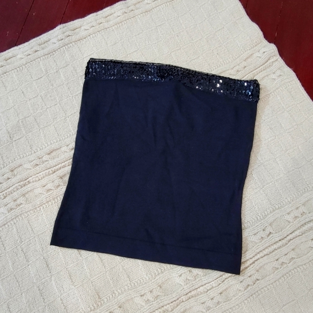 90s y2k Express Sequin Strapless Silk Wool Crop Tube Top sz S Black